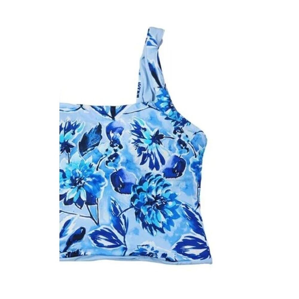NWT Andie Swim The Siren Floral Athletic Cropped Tankini Top L Bluff Blue White - Picture 4 of 15